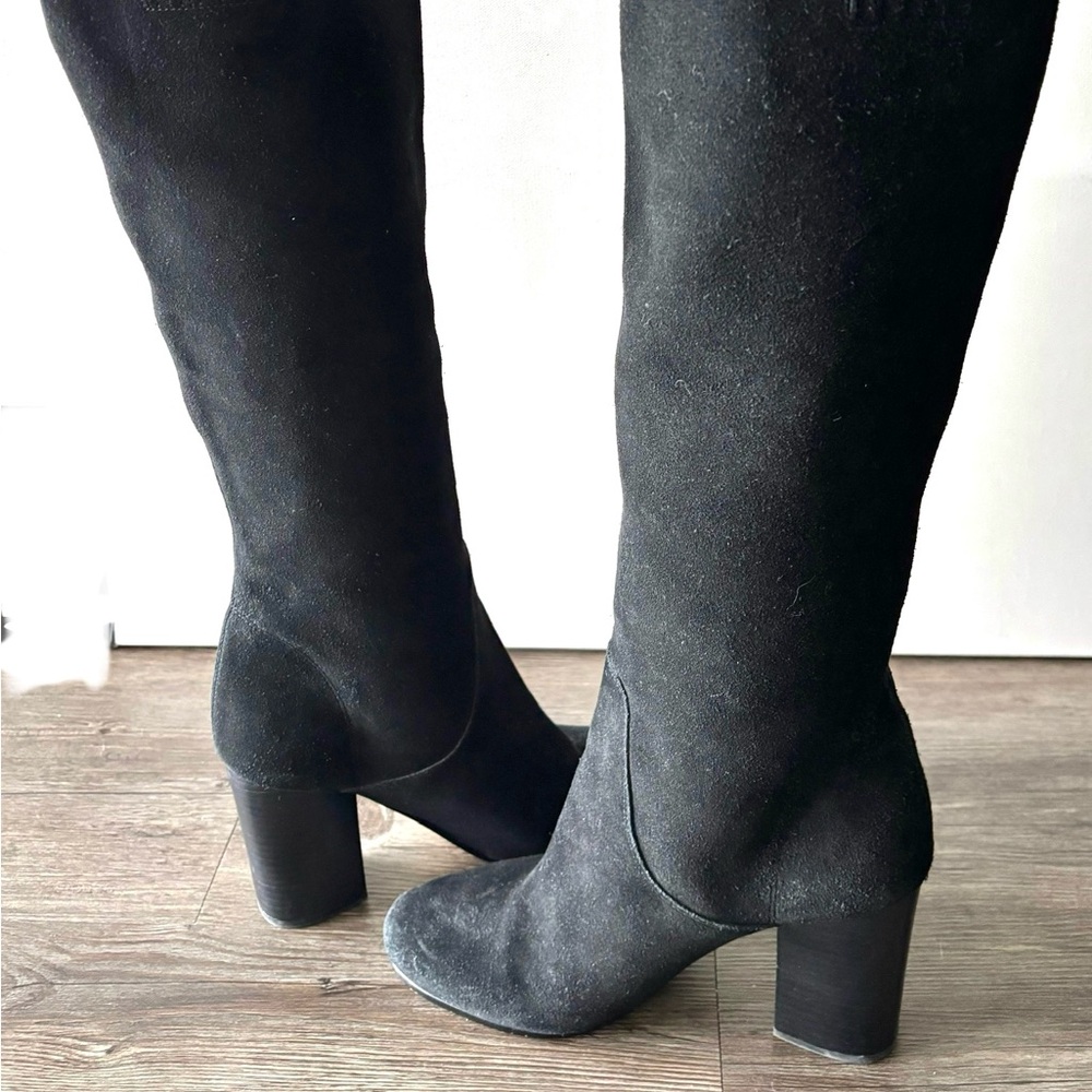 Michael Kors Black Suede Knee-High Boots Size 7M Block Heel Chic - Picture 3 of 12
